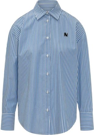 Msgm Blue Logo Stripes Shirt