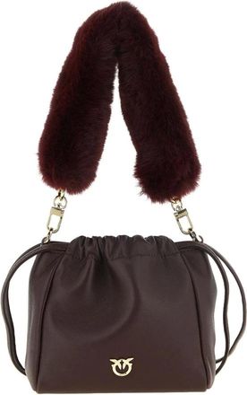 Pinko Pinko - Leren Schoudertas met Trekkoord - Dames - Tassen - Rood - Maat: ONE Size Leer