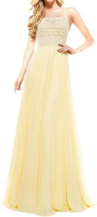 Colors Dress Strappy Lace Bodice A-Line Gown In Yellow