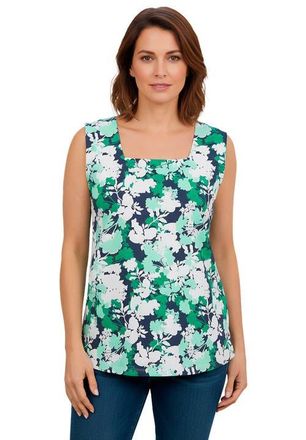 Jessica London Stretch Cotton Square Neck Tank in Green Bold Floral at Nordstrom, Size Medium