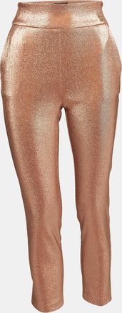 Elisabetta Franchi Metallic Rose Gold Lurex High Rise Cropped Trousers