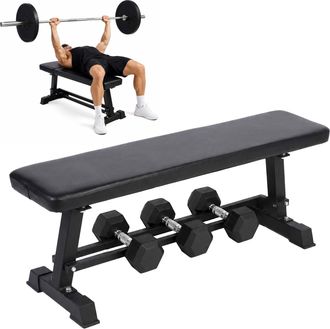 Relaxdays Relaxdays Banco De Pesas Plano, Soporte Hasta 300 Kg, 46x36x105 Cm, Acero, Tapizado Pu, Negro