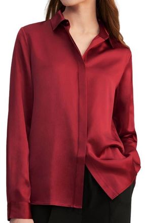 LilySilk Basic Concealed Placket Silk Shirt in Claret at Nordstrom, Size Large