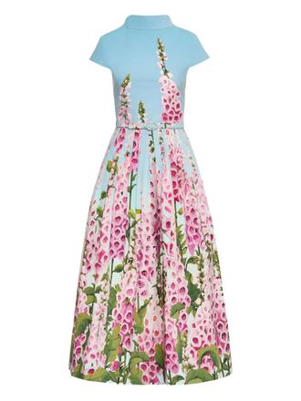 Oscar De La Renta floral-pattern midi dress - Blue