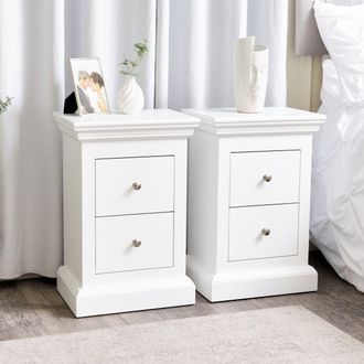 Melody Maison Pair Of White 2 Drawer Bedside Tables - Slimline Haxey White Range