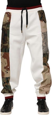 Dolce & Gabbana Mens White Patchwork Jogger Pants Polyester Nylon Elastane