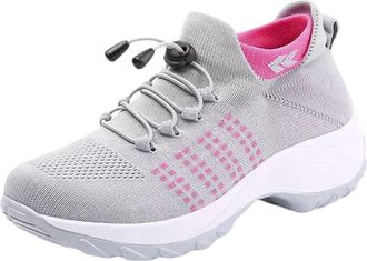 Generic Orthotic Stretch Cushion Shoes for Women Lace Up Breathable Mesh Arch Support Sneakers Outdoor Non-Slip Walking Running Gym Athletic Fitness Jogging F