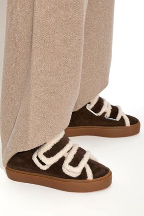 INUIKII Shearling Velcro Wedge Wedge Shoes, Womens, Brown
