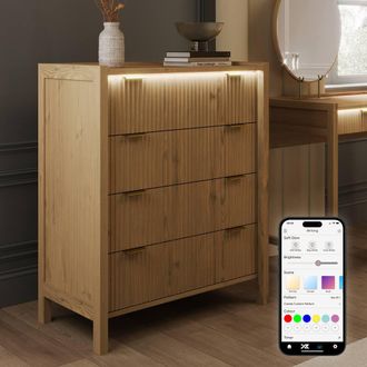 X Rocker XR Living Dak ota Chest of Four Drawers with LED Lights - Wild Oak in Light Oak