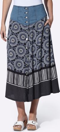 Heine A-Linien-Rock HEINE, Damen, Gr. 34, marine, ecru, bedruckt, 70% Baumwolle, 30% Lyocell, Unterteil:100% Viskose, bedruckt, gemustert, gepunktet, mehrfa