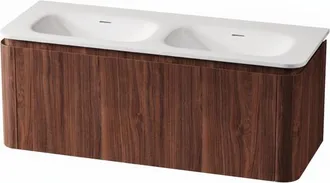 Royal Plaza Terra Badkamermeubelset - 120x46.2x46cm - solid surface wastafel wit mat - 2 wasbakken - zonder kraangaten - 2 lades - kastanje (walnoot)