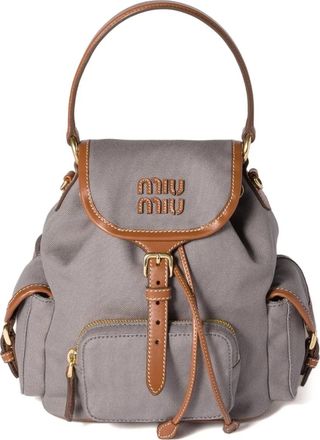 Miu Miu leather-trimmed canvas backpack - women - Cotton/Leather - One Size - Grey