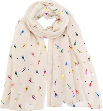 World of Shawls Giraffe Animal Print Womens Scarf Shawl Wrap By World of Scarfs (Glitter Giraffe Cream)