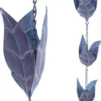 OEM Chaine De Pluie - 2,6 M - Forme Feuille - Fer Rev&ecirc;tu Bleu - Pour Gouttiere Balcon Toit Jardin - 1 Piece