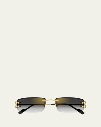 Cartier Mens Rimless Metal Rectangle Sunglasses