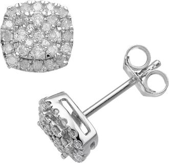 DiamondMuse Diamond Muse 0.50 cttw Sterling Silver Diamond Cluster Halo Stud Earrings
