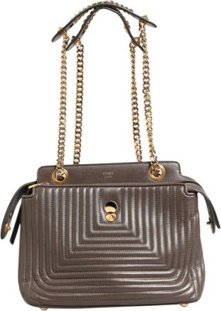 Fendi Brown Quilted Lambskin Leather Dotcom Click Small Shoulder Womens Bag (Pre-Owned)