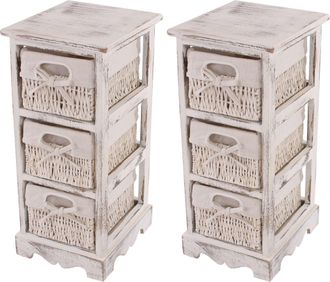 Hhg Juego De 2 Estanter&iacute;as C&oacute;moda Con 3 Cajones Cesta 58x25x28cm, Aspecto Shabby, Vintage, Blanco