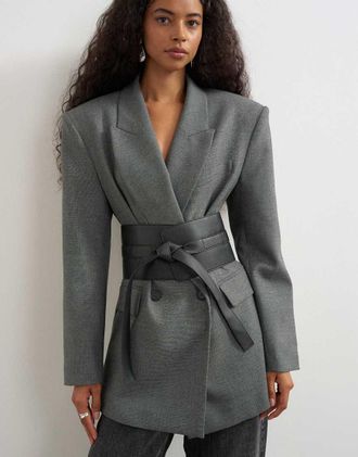 Topshop cintura in vera pelle con nodo in nero