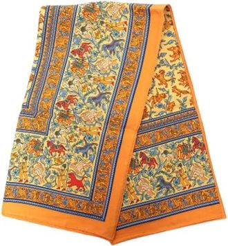 Herm&egrave;s Pre-owned Chasse En Inde Sjaal - Dames - Pre-owned - Oranje - Maat: ONE Size Zijde