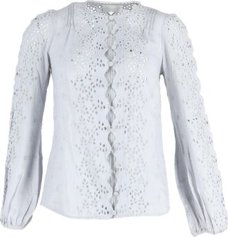 Zimmermann Iris Broderie Anglaise Long Sleeve Top in Light Blue Linen