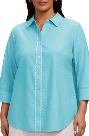 Foxcroft Marni Trim Shirt in Capri Blue at Nordstrom, Size 1 X