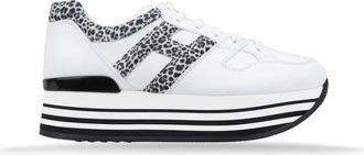 Hogan Luipaardprint Leren Vetersneakers - Dames - Sneakers - Wit - 34 1/2 EU - Su&egrave;de - Schoenen