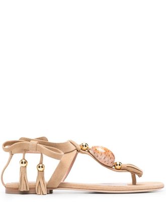 Alberta Ferretti suede-tassel sandals - women - Calf Suede/Leather/Leather - 38 - Neutrals