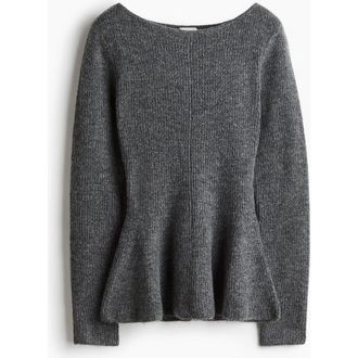 H&M Rib-knit Peplum Top in Dark Gray at Nordstrom, Size 4X-Large