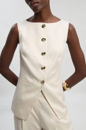 Karen Millen Womens Tailored Linen Statement Button Front Waistcoat - White Lyocell - Size 12 UK