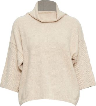 Max Mara beige virgin wool cashmere cable knit sleeve sweater S