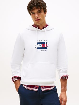Tommy Hilfiger Kapuzensweatshirt TOMMY HILFIGER LINEAR FLAG GRAPHIC, Herren, Gr. 3XL, wei&szlig;, Sweatware, Obermaterial: 100% Baumwolle, regular fit, Rippstrickb&uuml;ndchen,