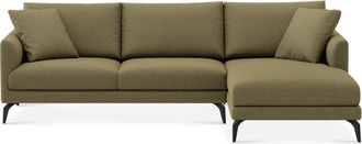 Castlery Lena Chaise Sectional Sofa Right Facing Customized, Performance Boucle Moss, Matte Black Legs, Spill Resistant, Removable Covers for Castlery