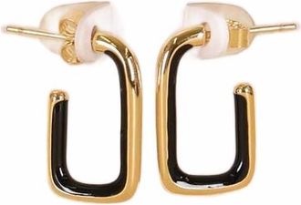 JaxKelly Womens Enamel Large Rectangle Hoop Earrings In Black/gold