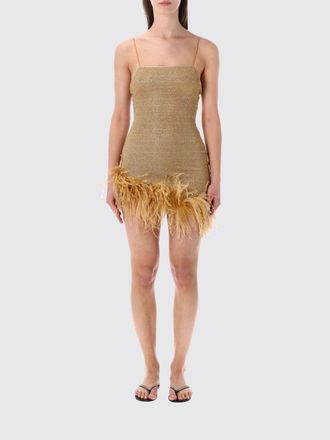 Os&eacute;ree Abito mini Os&eacute;ree in jersey metallizzato con piume