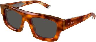 Gucci Vintage Rechthoekige Zonnebril Havana Glanzend - Heren - Accessoires - Bruin - Maat: 53 MM