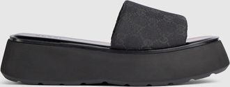 Gucci Womens Flatform Slide Sandal, Black, GG Canvas