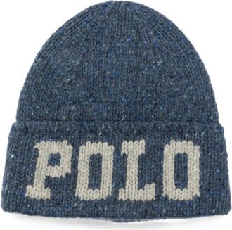 Polo Ralph Lauren Wollen muts met logo-inzetstuk - Heren - Accessoires - Blauw - Maat: ONE Size Wol