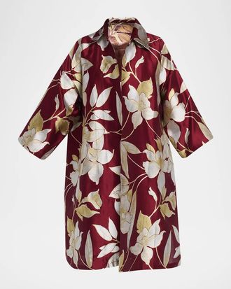 Eskandar Sloped Shoulder Wide A-Line Open Jacket With Collar - 3/4 Length