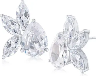 Kenneth Jay Lane Pear & Marquise Cut Cubic Zirconia Cluster Stud Earrings in Rhodium Plated at Nordstrom