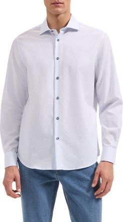 Bugatchi Axel Shaped Fit Diamond Jacquard Stretch Button-Up Shirt in Salt at Nordstrom, Size Xxx-Large