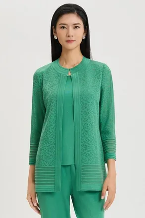 Ming Wang Heritage Burnout Medallion Knit Jacket in Kelly Green at Nordstrom, Size X-Large