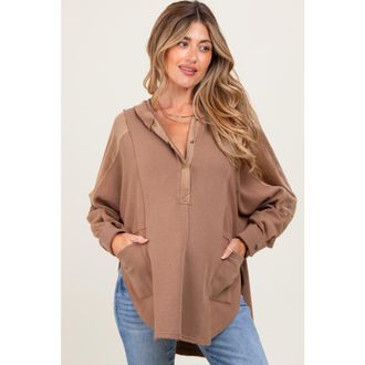 Pinkblush Corduroy Contrast Oversized Hoodie in Mocha at Nordstrom, Size Medium
