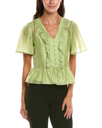 Vince Camuto V-Neck Double Ruffle Button-Down Shirt