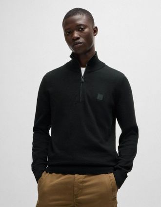 HUGO BOSS Mens BOSS Orange Kanobix S Mens 1/4 Zip Jumper - Black 001 - Size: 44