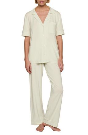 Eberjey Gisele Short Sleeve Pant Pajamas in Seafoam/ivory at Nordstrom, Size X-Small