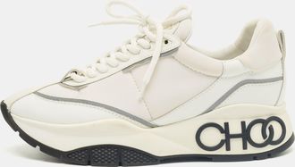 Jimmy Choo London White Neoprene And Leather Raine Lace Up Sneakers