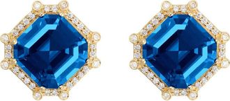 Goshwara Asscher Cut Stone Stud Earrings in Deep Blue at Nordstrom