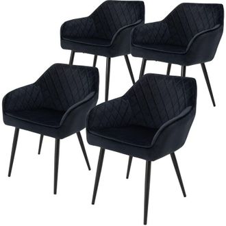ML Design Set di 4 Sedie da Sala da Pranzo con Braccioli e Schienale Rivestimento in Velluto Nero Sedia da Cucina Imbottita con Gambe in Acciaio Poltrona per