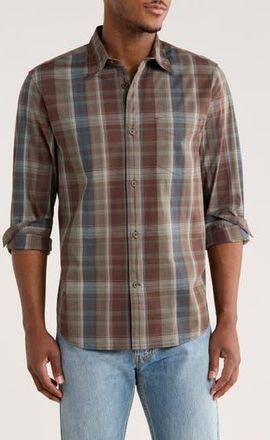 14th & Union Plaid Poplin Button-Up Shirt in Brown Clark Plaid at Nordstrom Rack, Size Xx-Large
